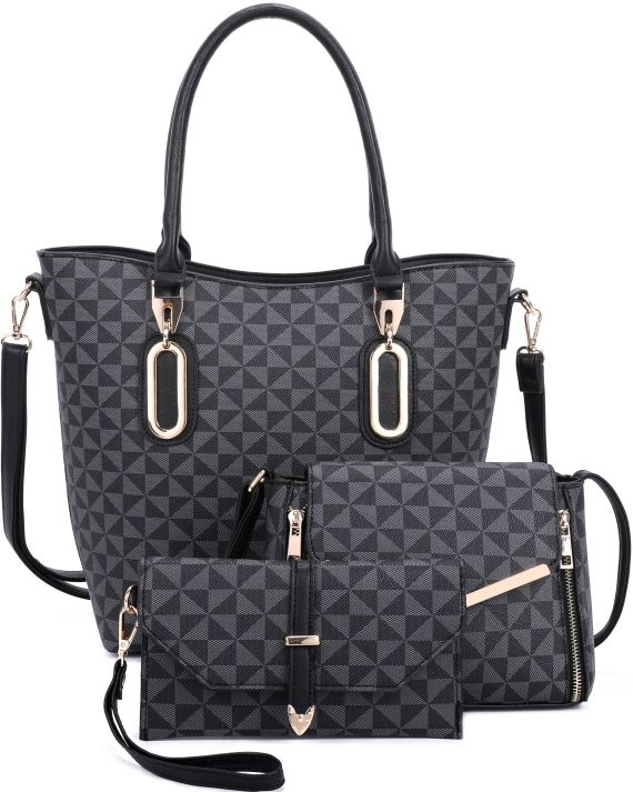 SJ19257-T3 BK HANDBAGWITH CROSSBODY 3PC SETS