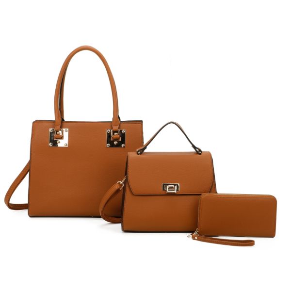 LF21168-T3 BR 3PC FASHION HANDBAG WITH WALLET