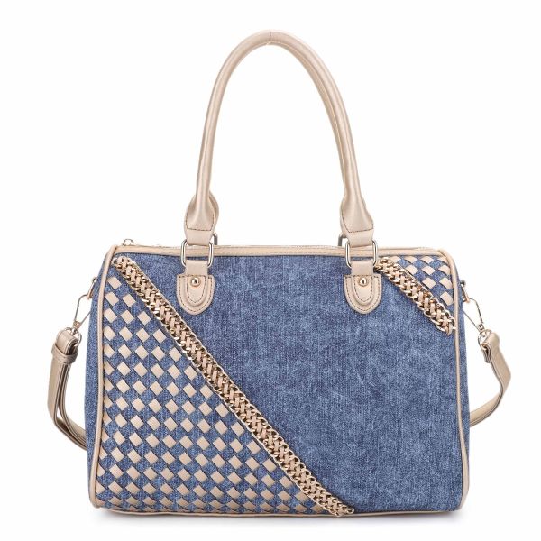 EJ60186 DBL/GD DENIM SATCHEL BAG