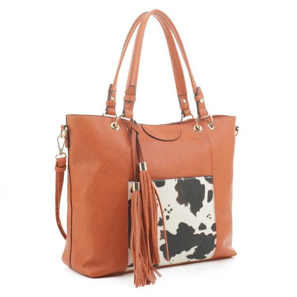 EJ91503C OR/COW COW PRINT SHOPPING TOTE 