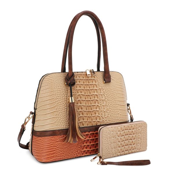 ES-3087B BG/OR CROCO BAG WITH WALLET
