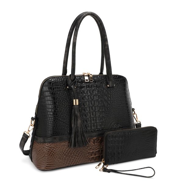 ES-3087B BK CROCO BAG WITH WALLET