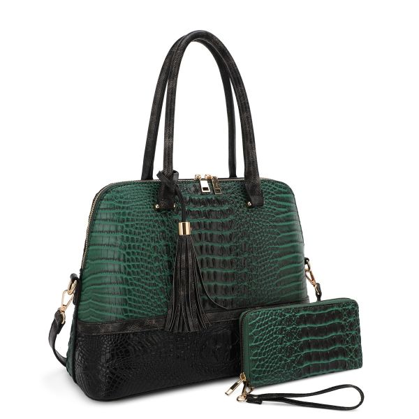 ES-3087B GN/BK CROCO BAG WITH WALLET