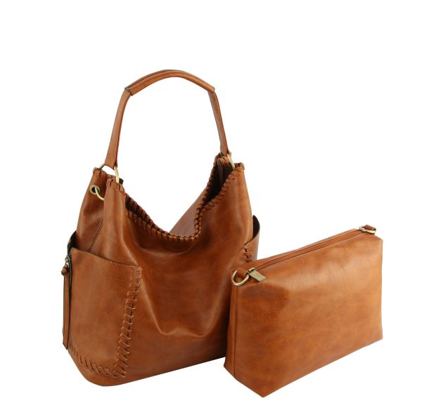 LLB105-1 BR Whipstitched 2 in 1 Pocket Hobo