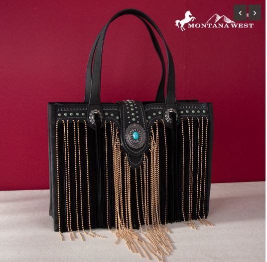 MWF1047G-8119 BK  Montana West Fringe Collection Concealed Carry Tote