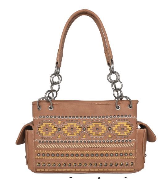 MW1092G-8085 BR  Montana West Cut Out Aztec Collection Concealed Carry Satchel