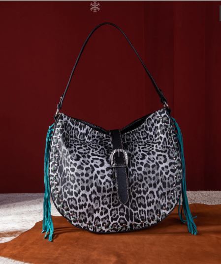 MW1240G-918 BK Montana West Leopard Collection Concealed Carry Hobo
