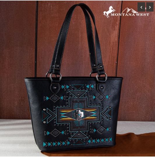 MW1261G-8317 BK Montana West Concho Collection Concealed Carry Tote