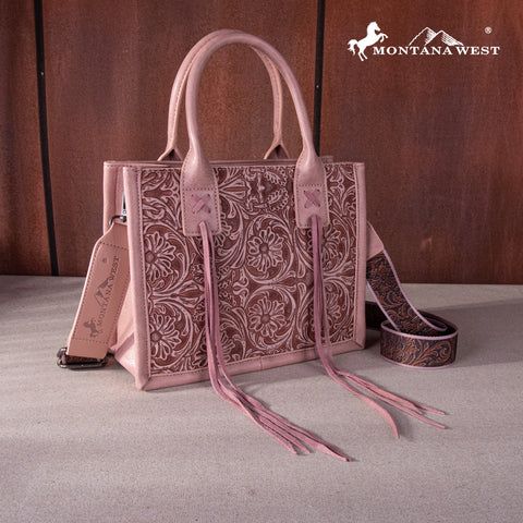 MW1268-8120S PK Montana West Embossed Floral Tote/Crossbody