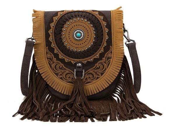 MW1291-8360 CF Montana West Concho Fringe Collection Saddle Bag/Crossbody