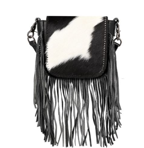 RLC-L161 BK Montana West Genuine Leather Hair-On Collection Fringe Crossbody