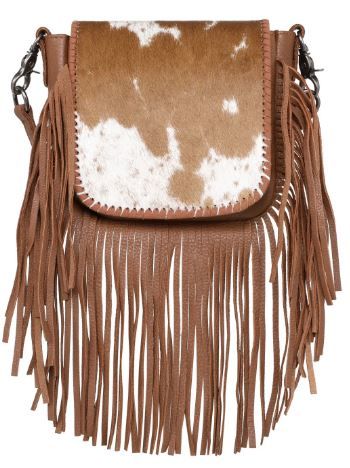 RLC-L161 BR Montana West Genuine Leather Hair-On Collection Fringe Crossbody