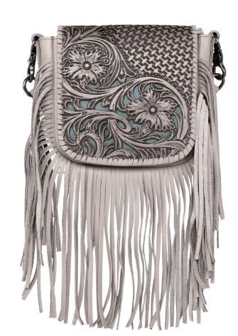 RLC-L162 TN Montana West Genuine Leather Tooled Collection Fringe Crossbody
