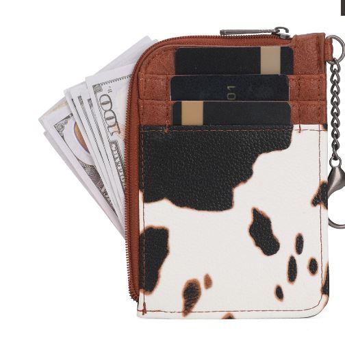 WG133-W005 BR Wrangler Cow Print Print Mini Zip Card