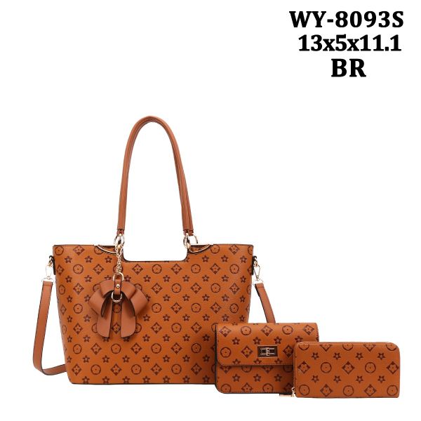 WY-8093S BR FASHION HANDBAG 3PC SETS