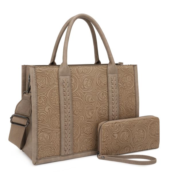 ZS-31089 ST/ST EMBOSSED BAG WITH WALLET