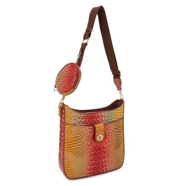 ZZS-20478 BR/BR CROCO BAG WITH COIN CASE