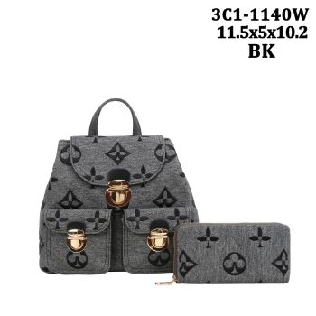 3C1-1140 W BK DESIGNER HOBO BACKPACK  BAG WITH WALLET
