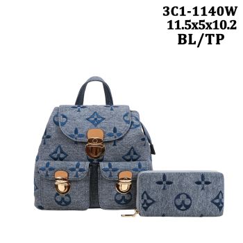 3C1-1140 W BL DESIGNER HOBO BACKPACK  BAG WITH WALLET