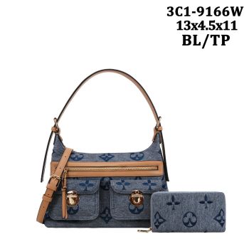3C1-9166W BL DESIGNER HOBO BAG WITH WALLET