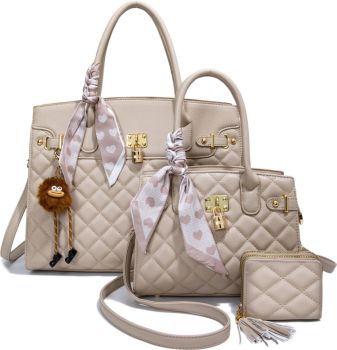 PU25501-T3 APRICOT 2 HANDBAG WITH WALLET SETS