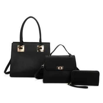 LF21168-T3 BK 3PC FASHION HANDBAG WITH WALLET