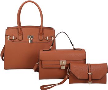 LF21055-T3 BR HANDBAG WITH CROSSBODY 3PC SETS