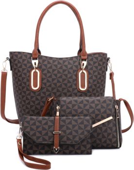 SJ19257-T3 BR HANDBAGWITH CROSSBODY 3PC SETS