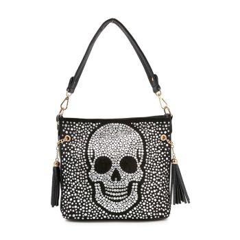 BAM-6046 BK BLING SKUAL CROSS BODY BAG
