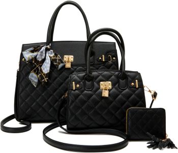 PU25501-T3 BK 2 HANDBAG WITH WALLET SETS