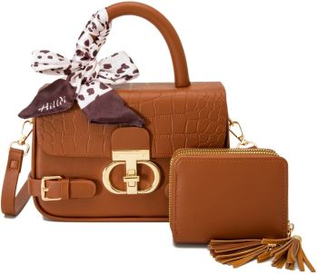 PU913-M2 BR HANDBAG WITH WALLET SET