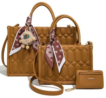 PU25528-T3 BR 2 HANDBAG WITH 1 WALLET SET