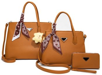 PU-21027-T3 BR 2 HANDBAGS WITH WALLET SET