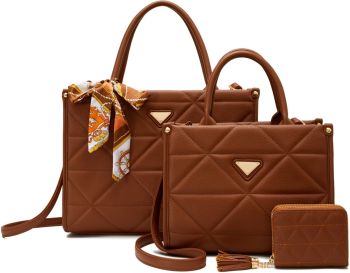 PU24806-T3 BR DESIGNER 2 HANDBAG WITH 1WALLET SET