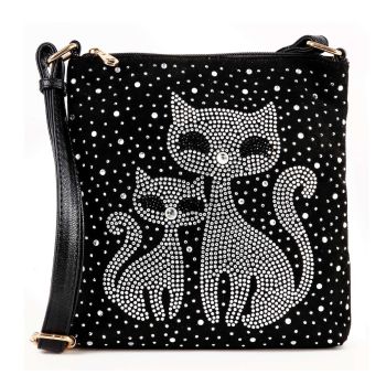 BXX-4931 BK BLING CAT CROSS BODY BAG