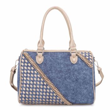 EJ60186 DBL/GD DENIM SATCHEL BAG