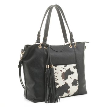 EJ91503C BK/COW COW PRINT SHOPPING TOTE 