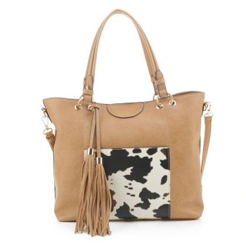EJ91503C NT/COW COW PRINT SHOPPING TOTE 