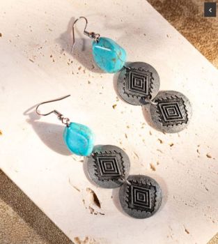 ER-1016 TQ Rustic Couture's Bohemian Antique Plated Natural Stone Dangle Earring
