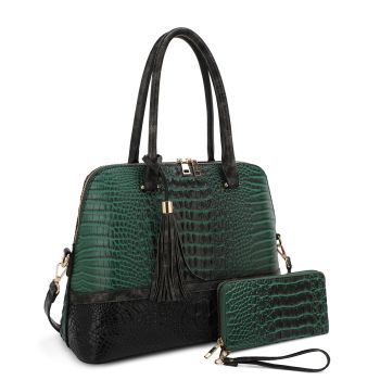 ES-3087B GN/BK CROCO BAG WITH WALLET
