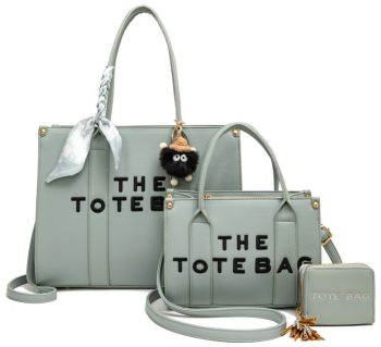 PU-25519-T3 GY/BLUE 2 THE TOTE BAG 2 HANDBAGS WITH WALLET SETS
