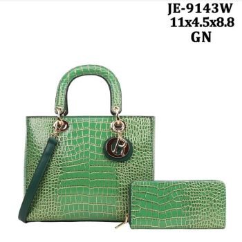 JE-9143W GN CROCO FASHION BAG WITH WALLET