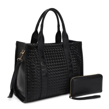 MS-31421A BK TOTE BAG WOVEN BAG WITH WALLET