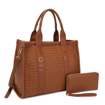 MS-31421A BR TOTE BAG WOVEN BAG WITH WALLET