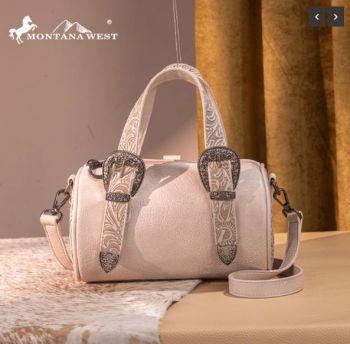 MW1338-8802 BG Montana West Western Tooled Buckle Collection Mini Barrel Crossbody Bag