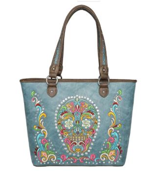 MW1078G-8317 TQ Montana West Sugar Skull Collection Concealed Carry Large Tote