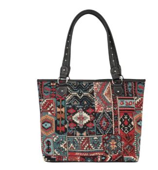MW1228-8112 RD Montana West Aztec Cowhide Print Canvas Tote Bag
