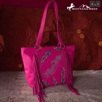 MW1242G-8317 HPK Montana West Embroidered Feather Collection Concealed Carry Tote