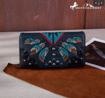 MW1246-W010 JN  Montana West Embroidered Arrow Feather Collection Wallet
