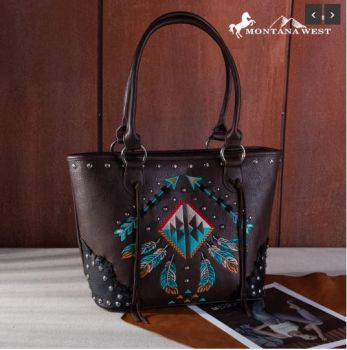 MW1246G-8317 CF Montana West Embroidered Arrow Feather Collection Concealed Carry Tote